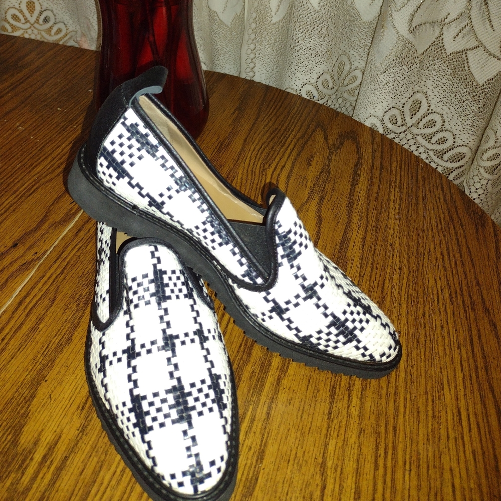 Everlane Women's New Shoes Size 9M Loafers Leather Weave Italian Black /White